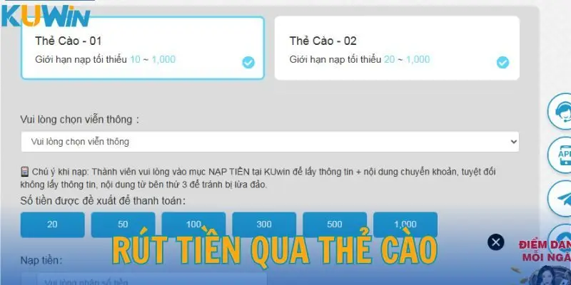 5 bước để rút tiền qua thẻ cào